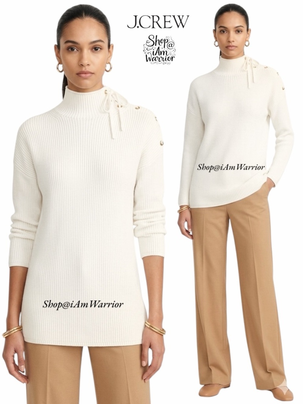 J.Crew ivory lace up mock neck tunic sweater *shop@iamwarrior {FIRM}